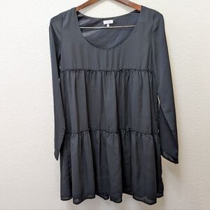 Tobi Brand BabyDoll Style black tiered long-sleeve Mini dress. Size Medium